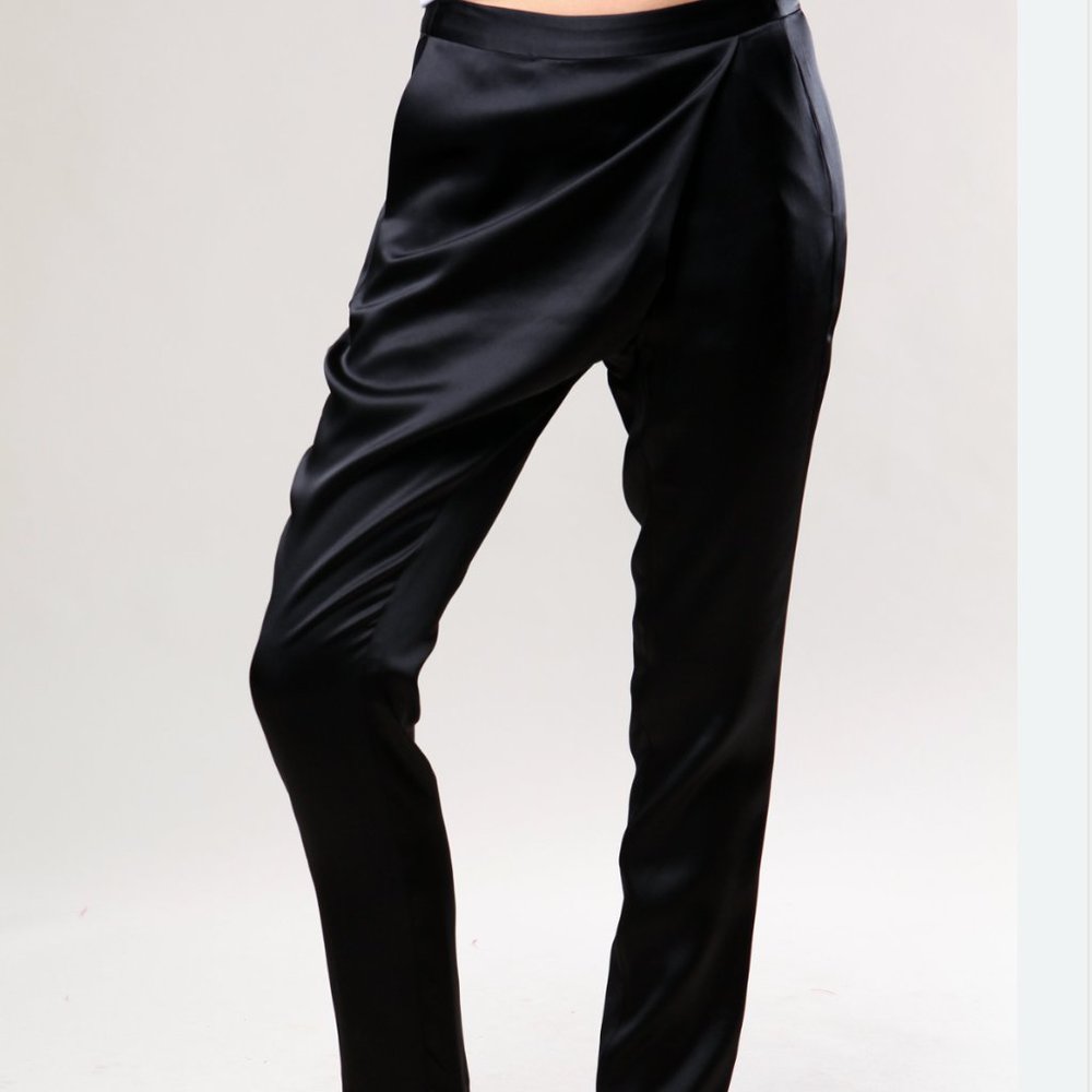 NWT Michelle Mason Wrap Front Silk Pants in Mignight, Size 8